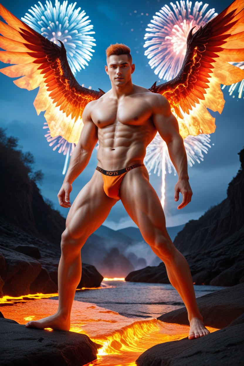 Ultra Detailed Anatomy, Naked, Volcanic Rocks In Glossy Black AI Gay Porn