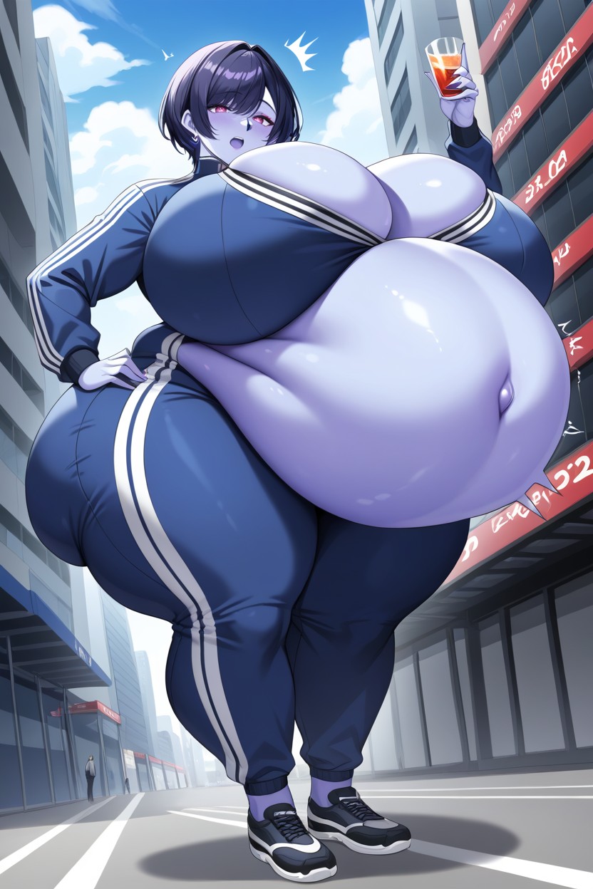 Perfectly Sperical Body, Obese, Blue Stain On Nose AI Porn