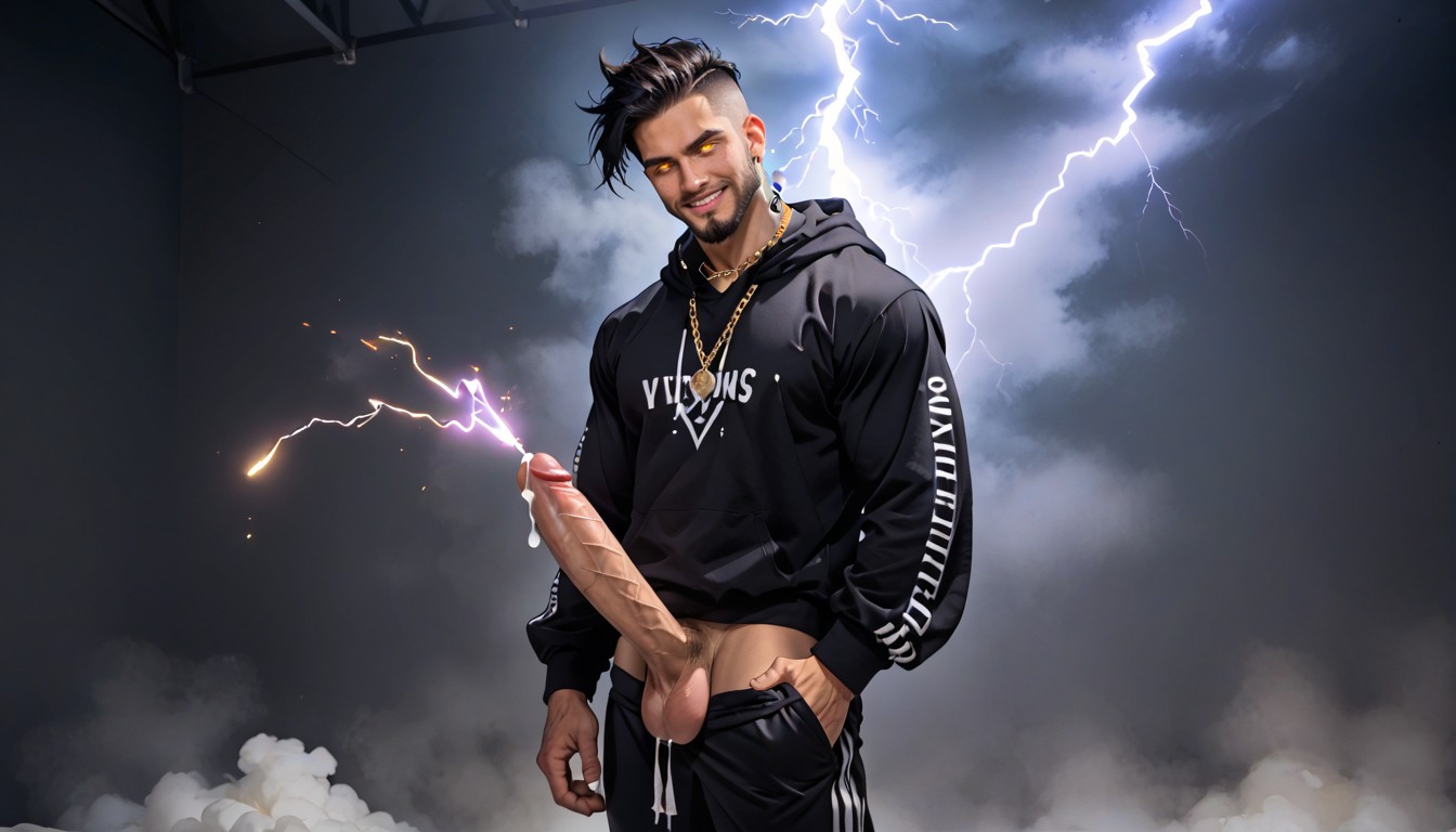 Lightning Tattoos, Goth Guy, Piercings AI Gay Porn