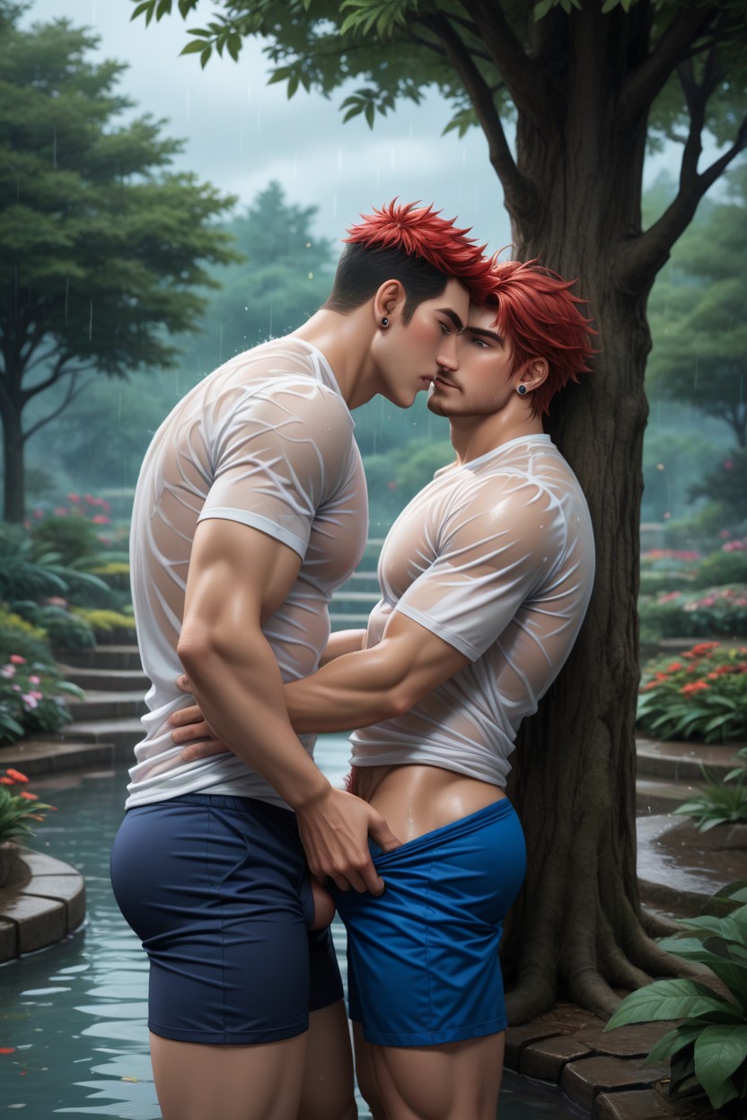 Athletic Body, Japanese, Taller Man Fucking Another Man AI Gay Porn