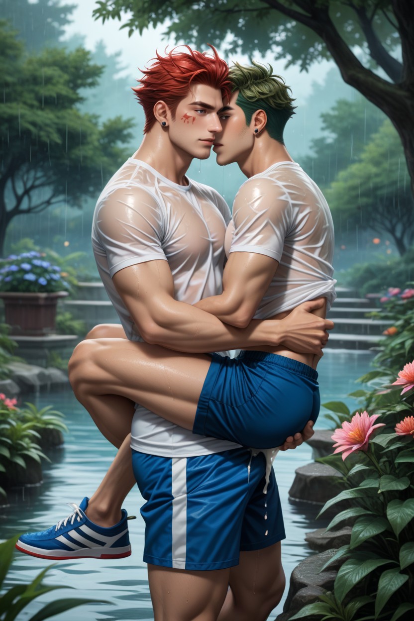 Looking Away, Green Hair, Frontal Missionary Position AI Gay Porn