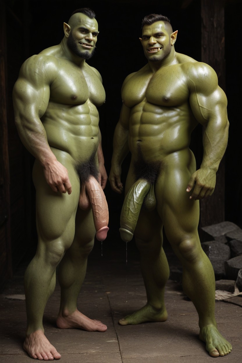 Orcs With Massive Cocks, Green Sweaty Skin, Long Black Hair AI Gay Porn