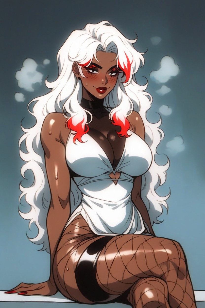Red Eyeliner, Feminine, Front View Hentai AI Porn