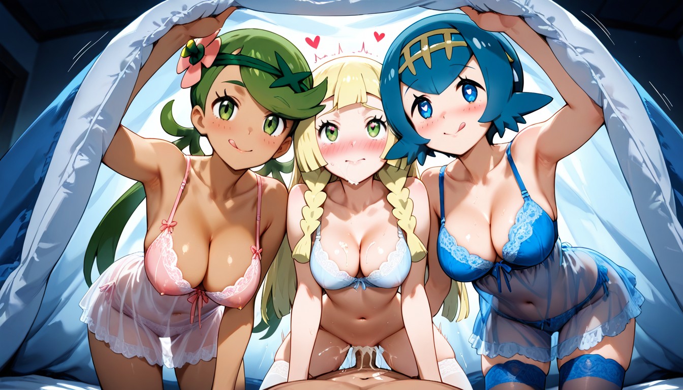 Under Blanket, Gentle Look, Beautiful Faces Hentai AI Porn