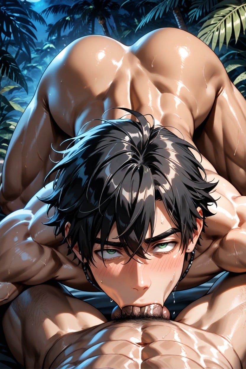 Black Hair, Cock Awe, Fellatio AI Gay Porn