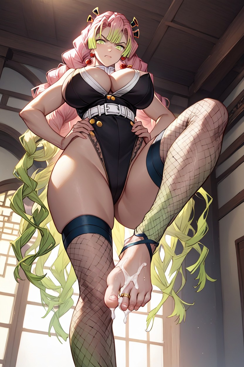 Cum On Foot, Dark Bedroom, Yellow-green Hair Hentai AI Porn