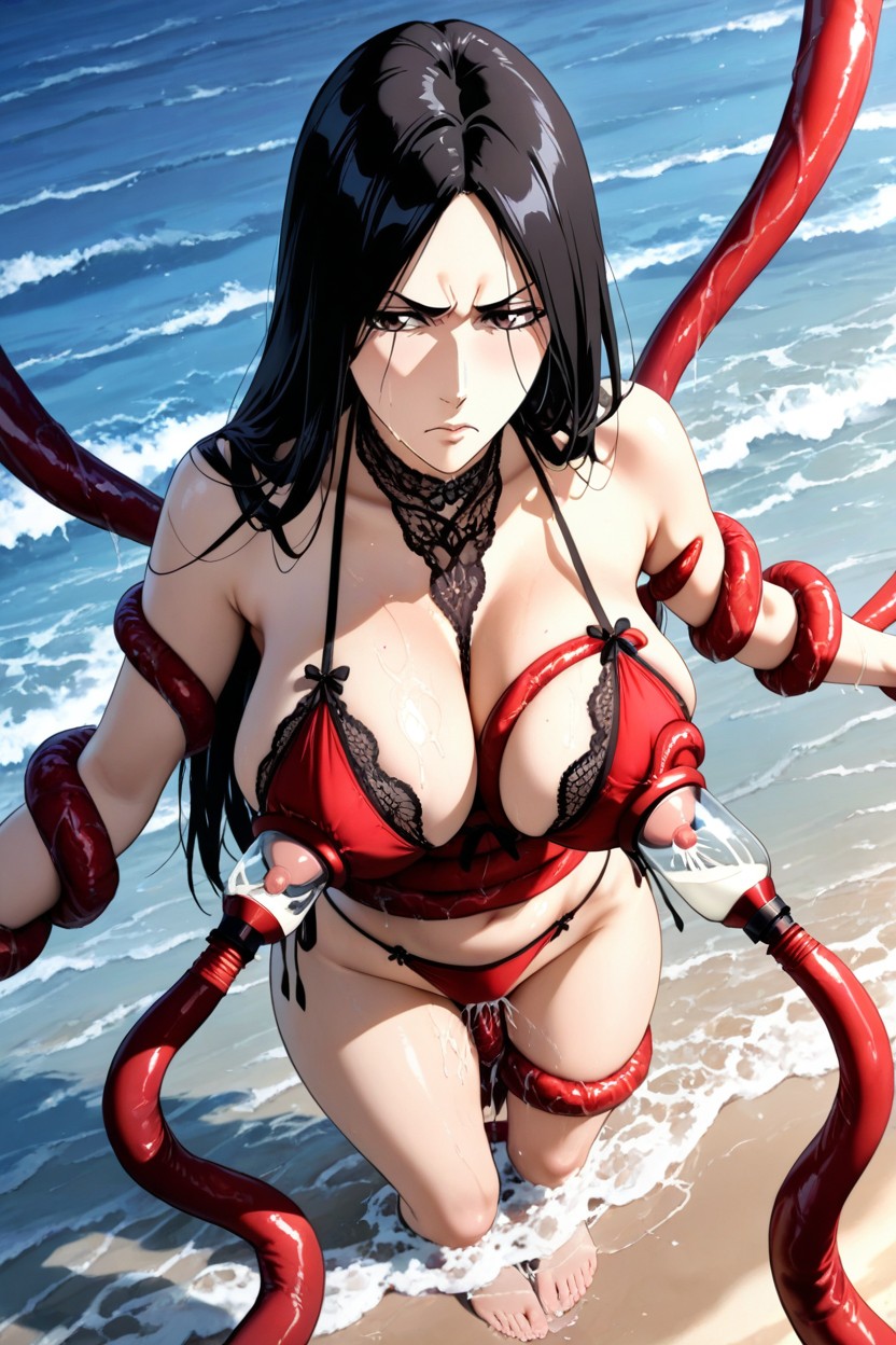 Ribbon Details Connecting The Swimsuit Pieces, Tentacles Grabbing Arms, Tentacle Penetration In Pussy Hentai AI Porn