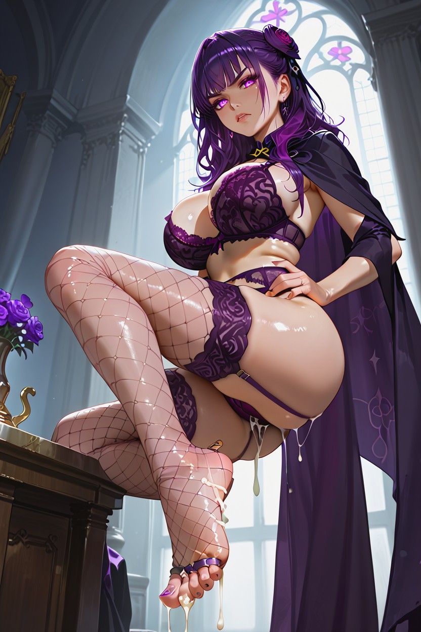 Purple Panties, Cum Dripping From Feet, Beautiful Hentai AI Porn
