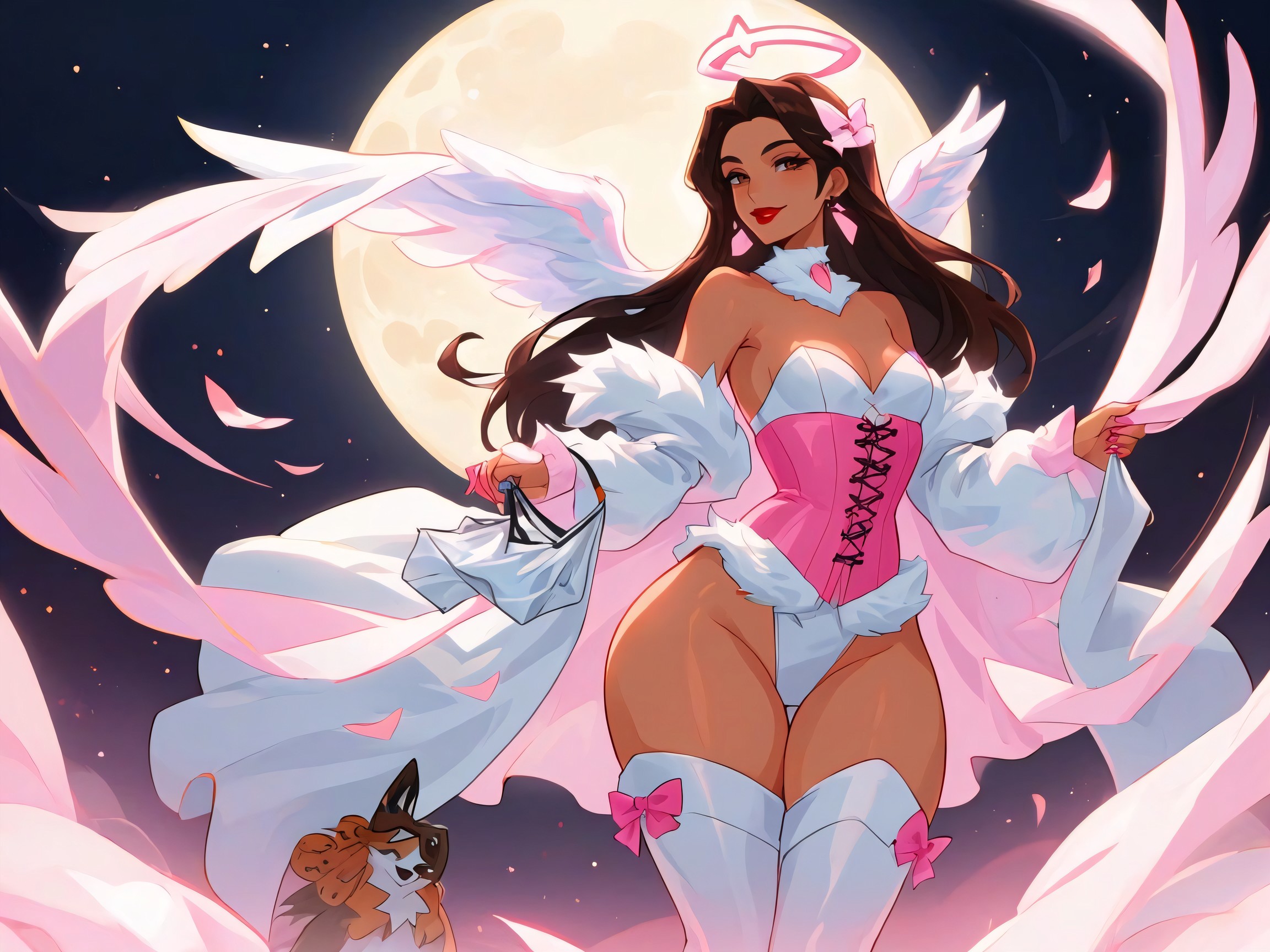 Woman Holding White Fox Trick Or Treat Bag, Snatched Waist, Long Length AI Porn