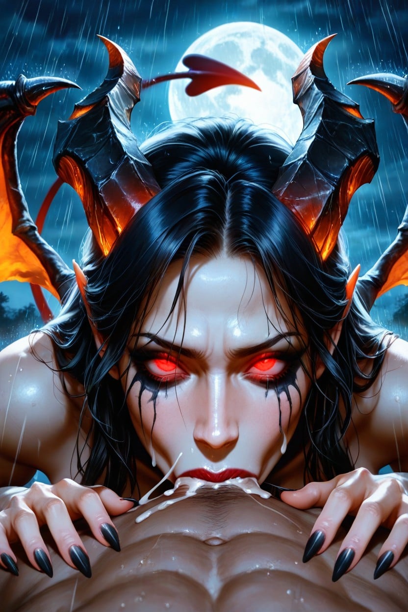 Succubus, Black Hair, Moonlight AI Porn