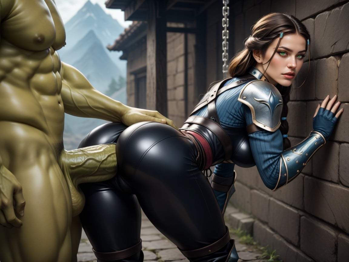 Back View, Breastplate, Leaning On A Wall AI Porn