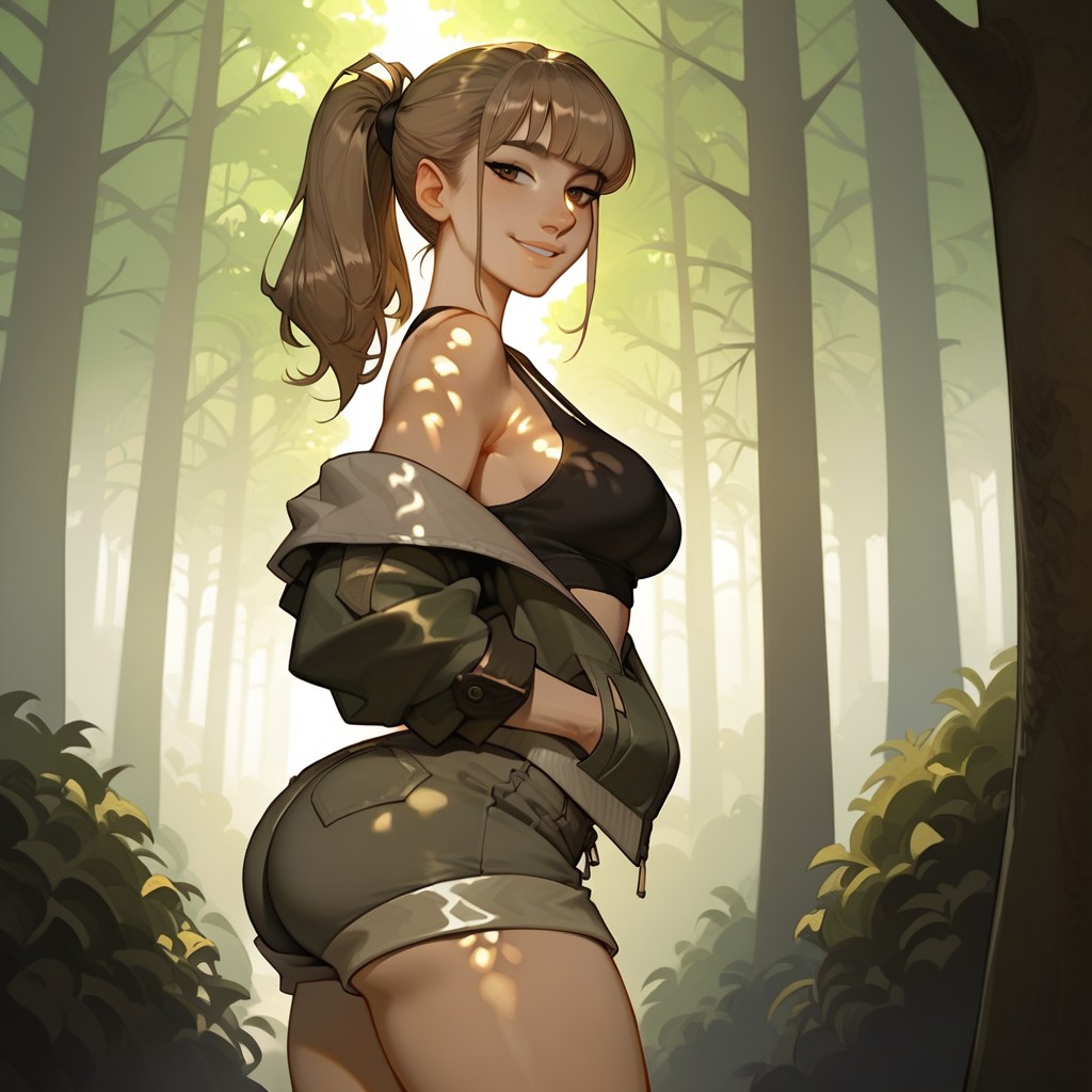 Brown Hiking Boots, Bangs Hair Style, Alone Hentai AI Porn