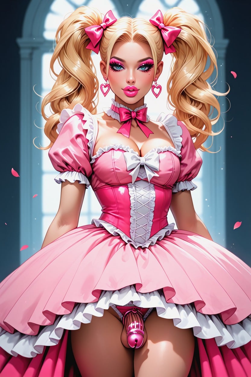Bimbo, Multiple Petticoats, Intricate Pink Outfit Hentai AI Porn