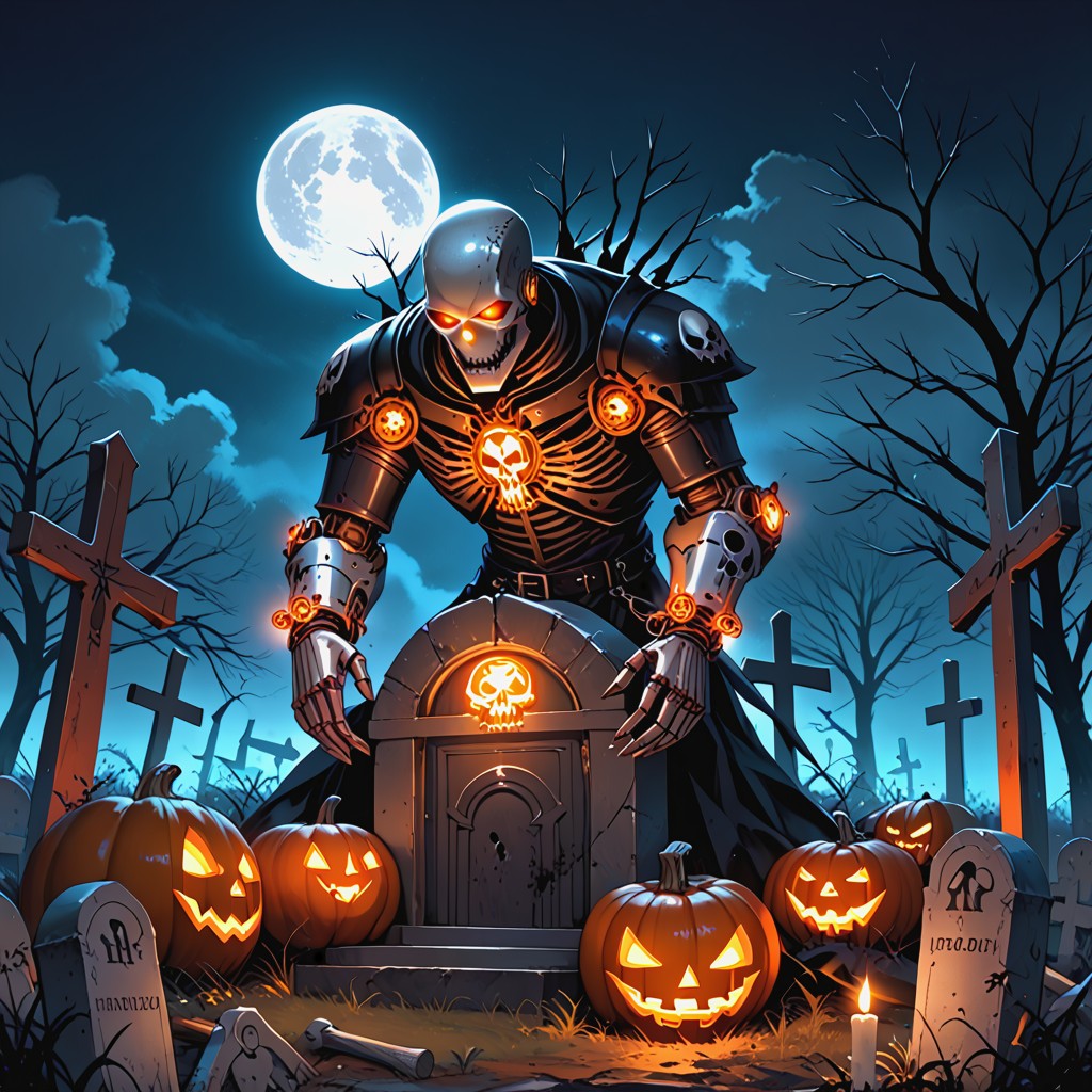 Gothic, Crooked Tombstones And Bare, Illuminated Bulbs On Its Head And Body Other AI Porn