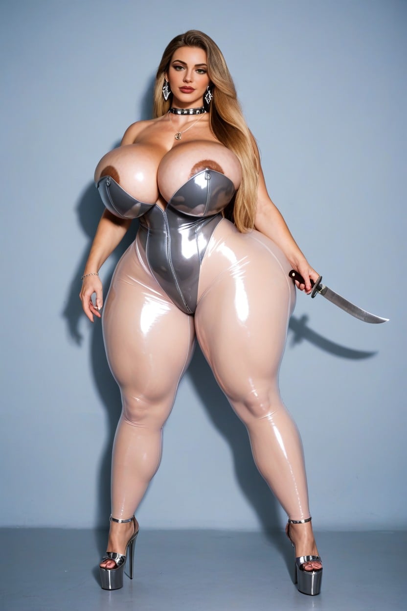 Platform Heels, She Wears Clear Visor, Standing AI Porn