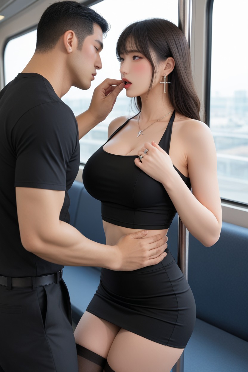 Train, Visible Stomach, Breasts Groped By A Muscular Man Asian AI Porn