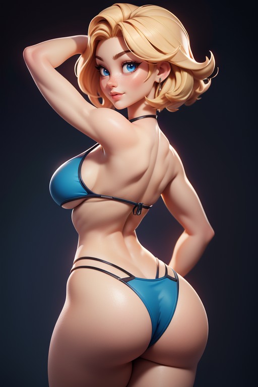 Massive Ass, Bare Thighs Exposed, Very Blonde Hair Hentai AI Porn