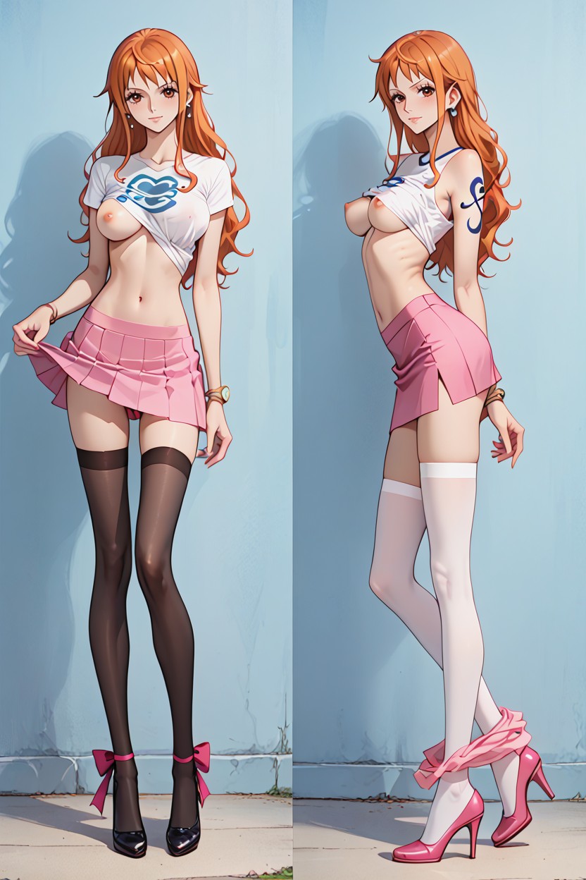 Skirt Lifted, Pink Skirt, Perfectly Perky Breasts Hentai AI Porn
