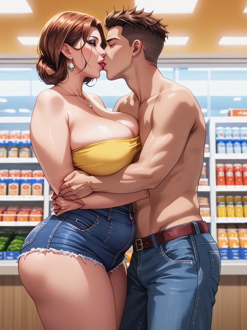 Convenience Store, Earrings, Hyper Detailed MILF AI Porn