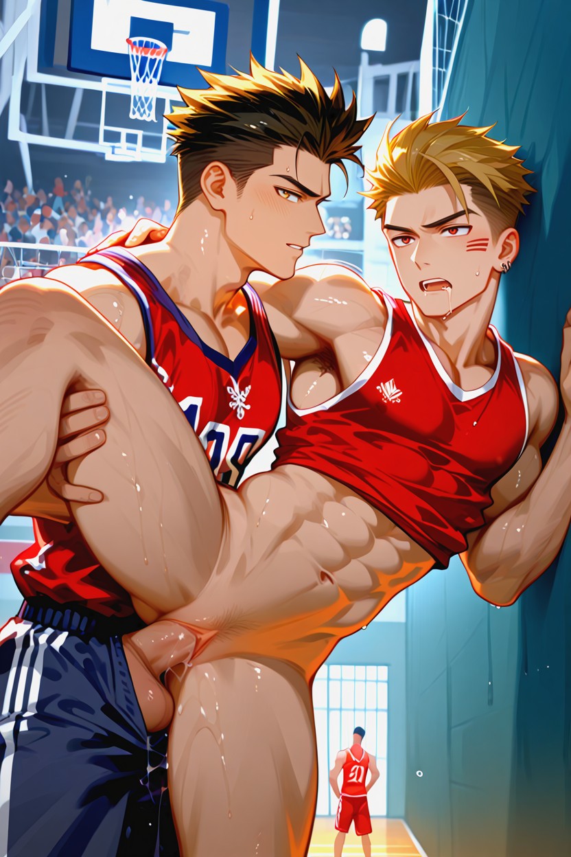 Leaning Against Wall, Angry, Muscular Tan Skin Porno IA Gay