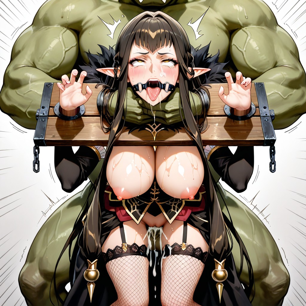 Defending, Orc Standing Behind Her, Wide Angle Hentai AI Porn