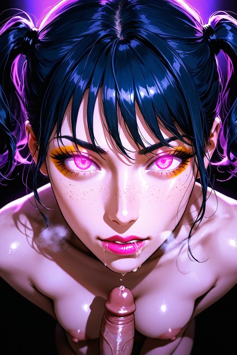 Thick White Outline, Detailed Face, Dark Blue Hair Hentai AI Porn