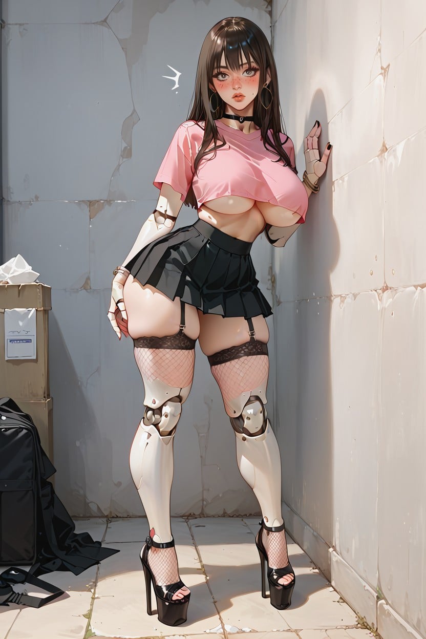 Hoop Earrings, Round Pretty Face, Full Body View Hentai AI Porn