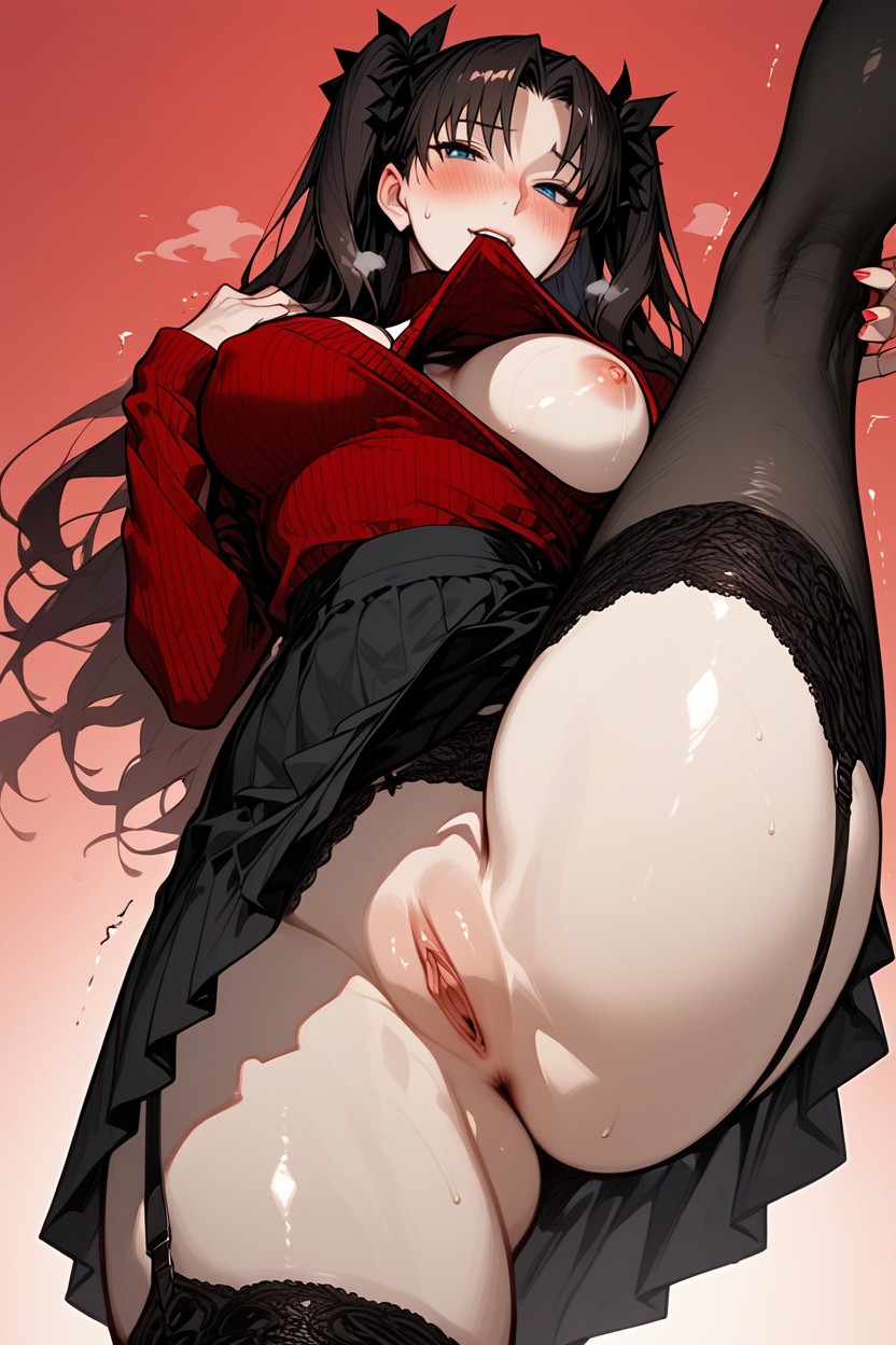 Black Skirt, Bounce Lines, Exposed Breasts Hentai IA