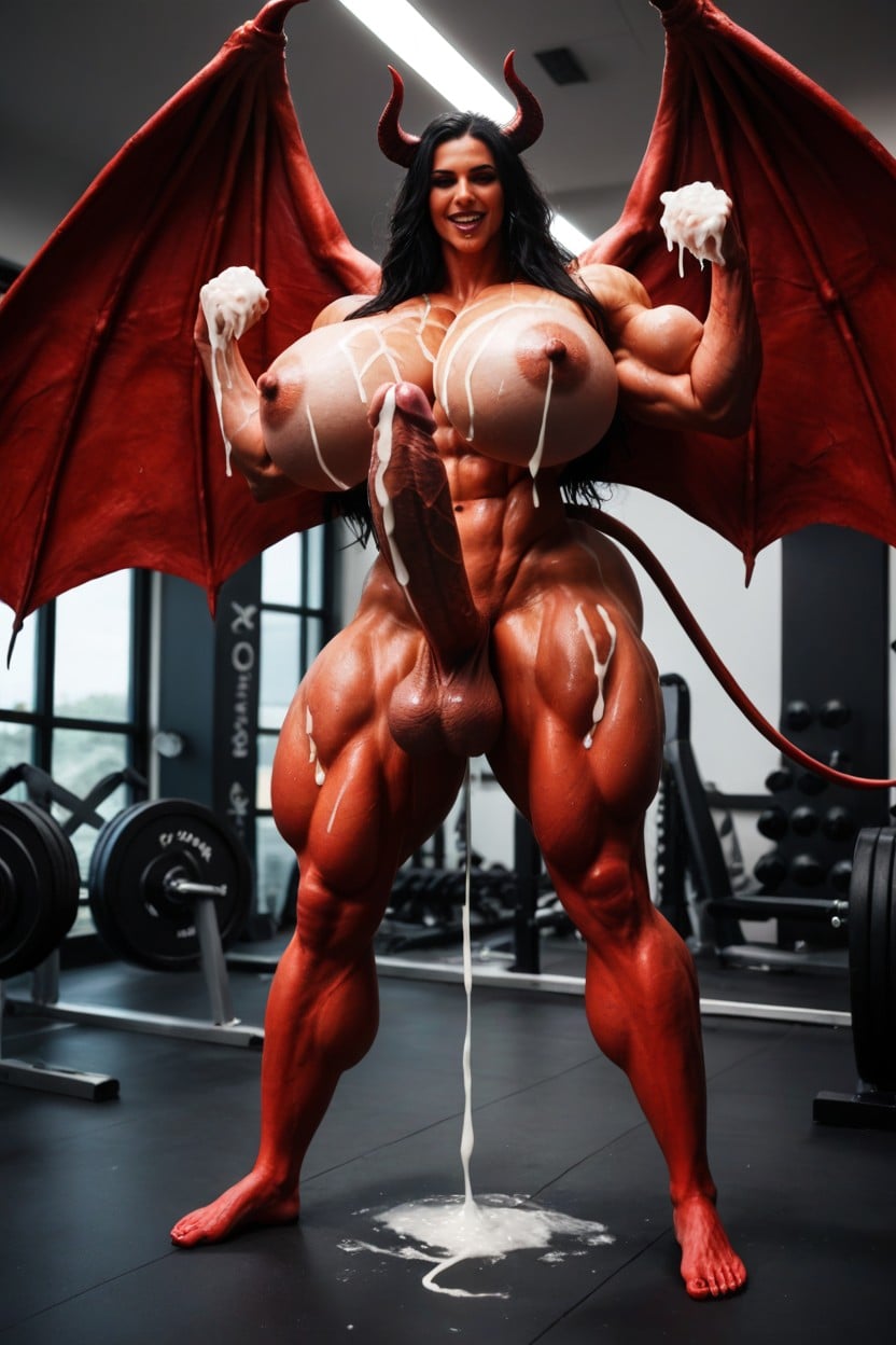 Straight, Huge Rounded Breasts, Red Skin Succubus Shemale AI Porn