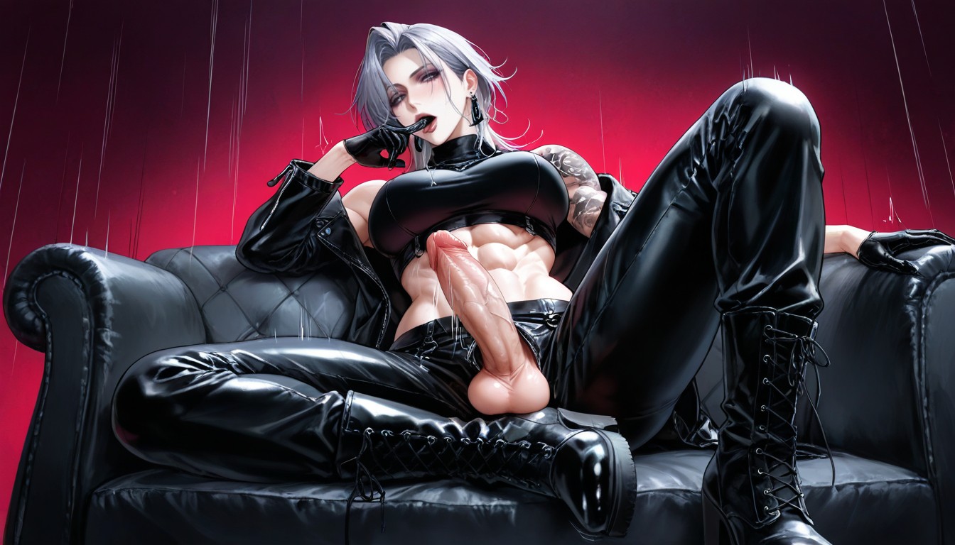 Exaggerated Perspective, Abs, Fabric Black Midriff Baring Sleeveless High Neck Top Hentai AI Porn