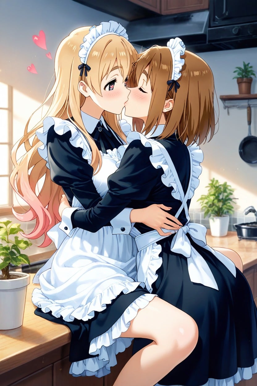 Modern Kitchen With A Stylish Ambiance, Love Hearts, Lesbians Hentai AI Porn