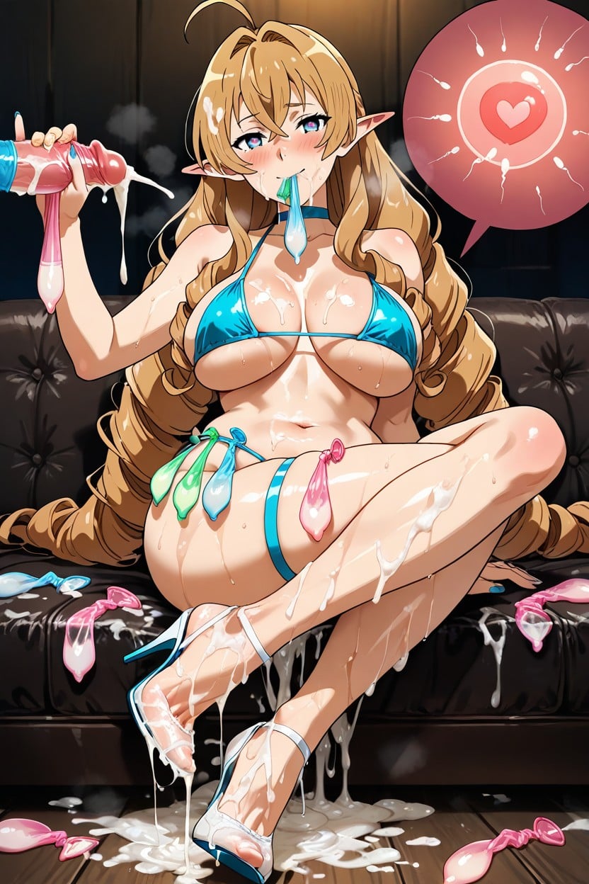 Used Condom, Cum On Penis, Cum On Legs Hentai AI Porn