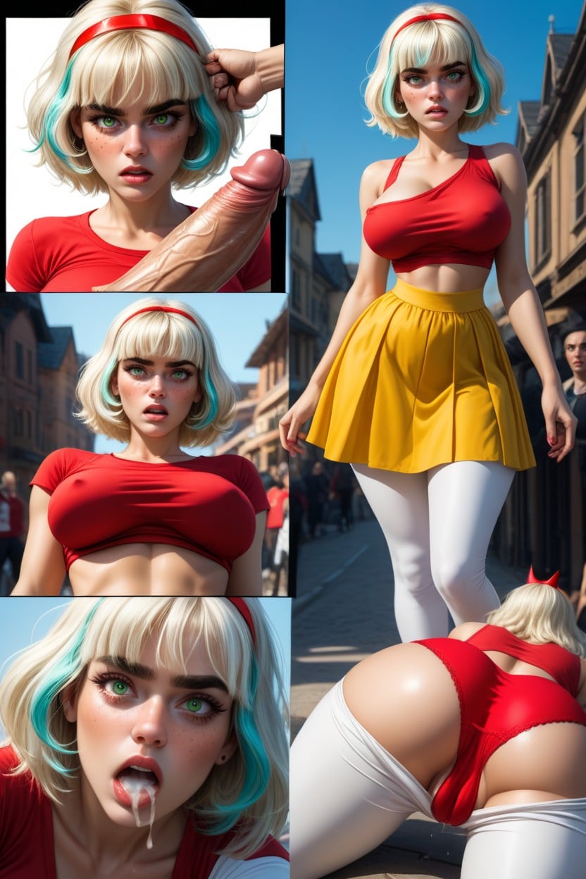 Defined Jawline, Yellow Skirt, Eyes Wide Open Hentai AI Porn