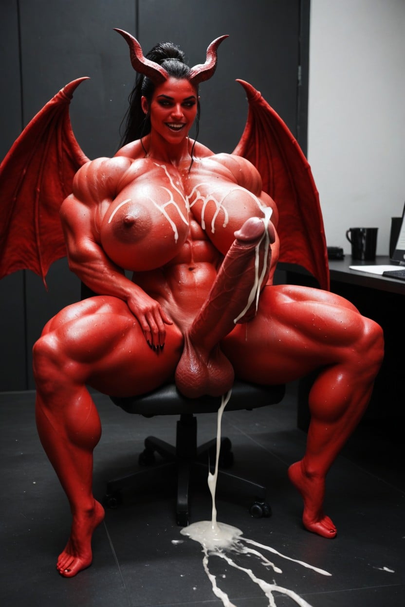 Red Big Wings, Gigantic Pectoralis Major, Long Hair Shemale AI Porn