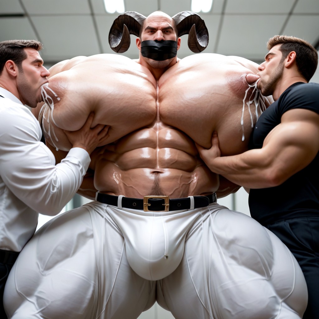 Hyper Pecs, Red Devil Kneeling, Muscles Surdimensionnés Porno IA Gay