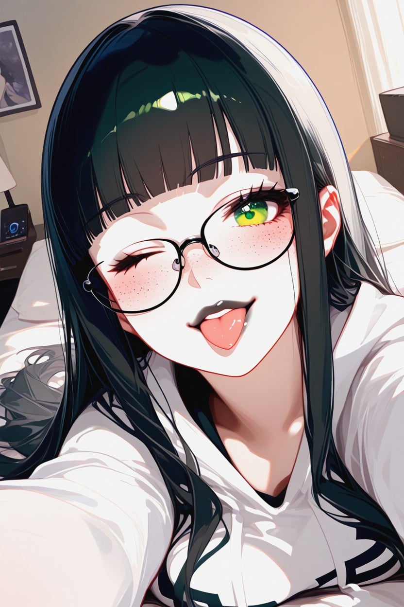 18+, Black Square Glasses, Laying On Stomach Hentai AI Porn