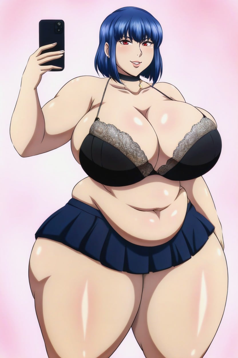 18+, She Is Wearing A Black Skirt And White Bra Showing Off Her Curvaceous Thick Wide Fat Busty Body Figure, Extremely Large Ass BBW AI Porn
