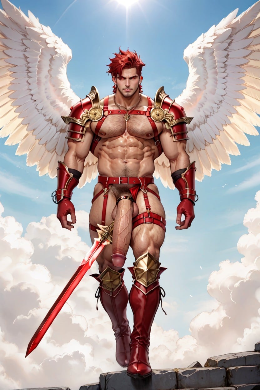 Gran Angular, Ángel, Extremely Revealing Armor Muscle Porno gay IA