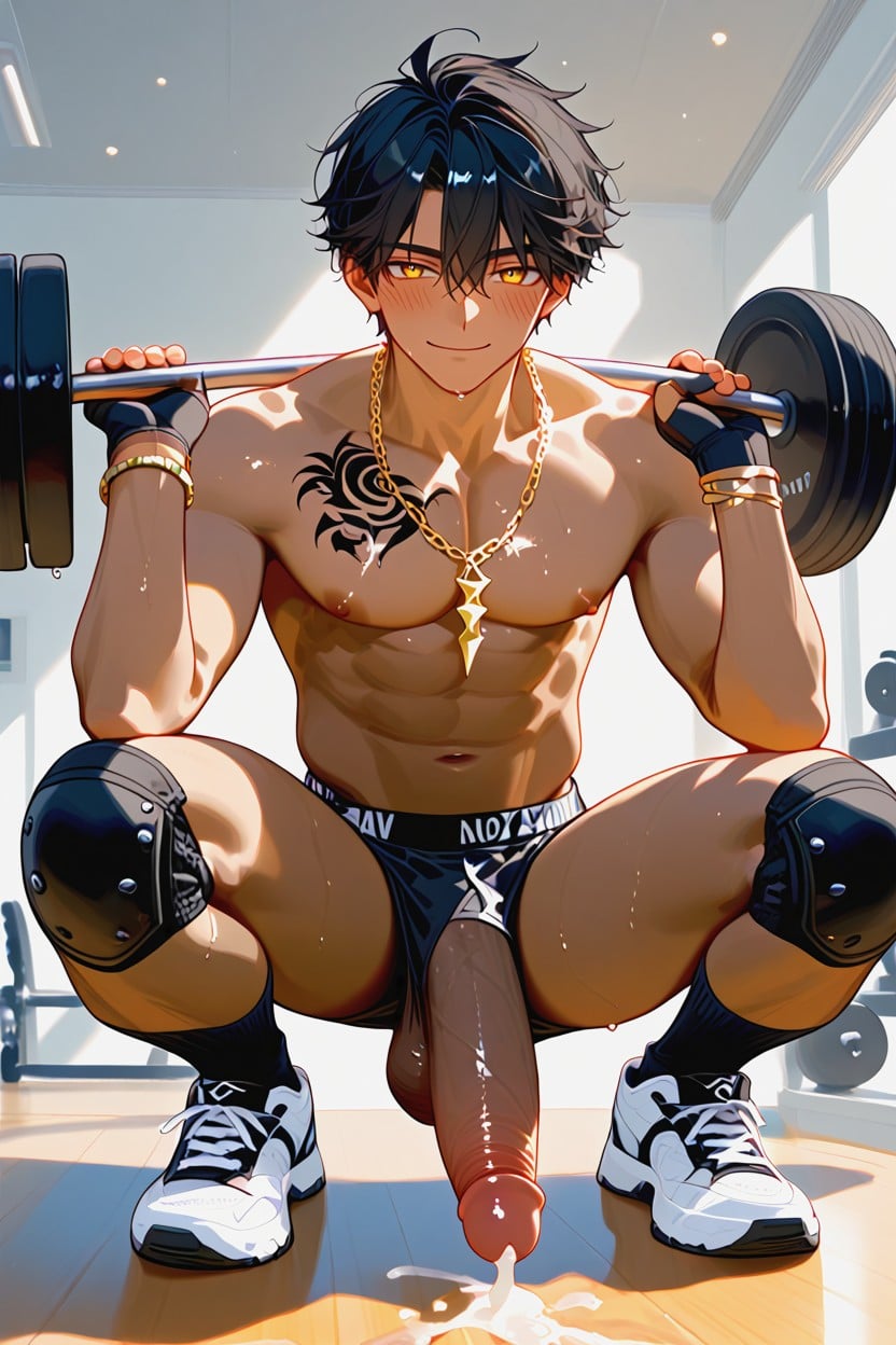 Black Gym Gloves, Gym Room, Espiègle Porno IA Gay