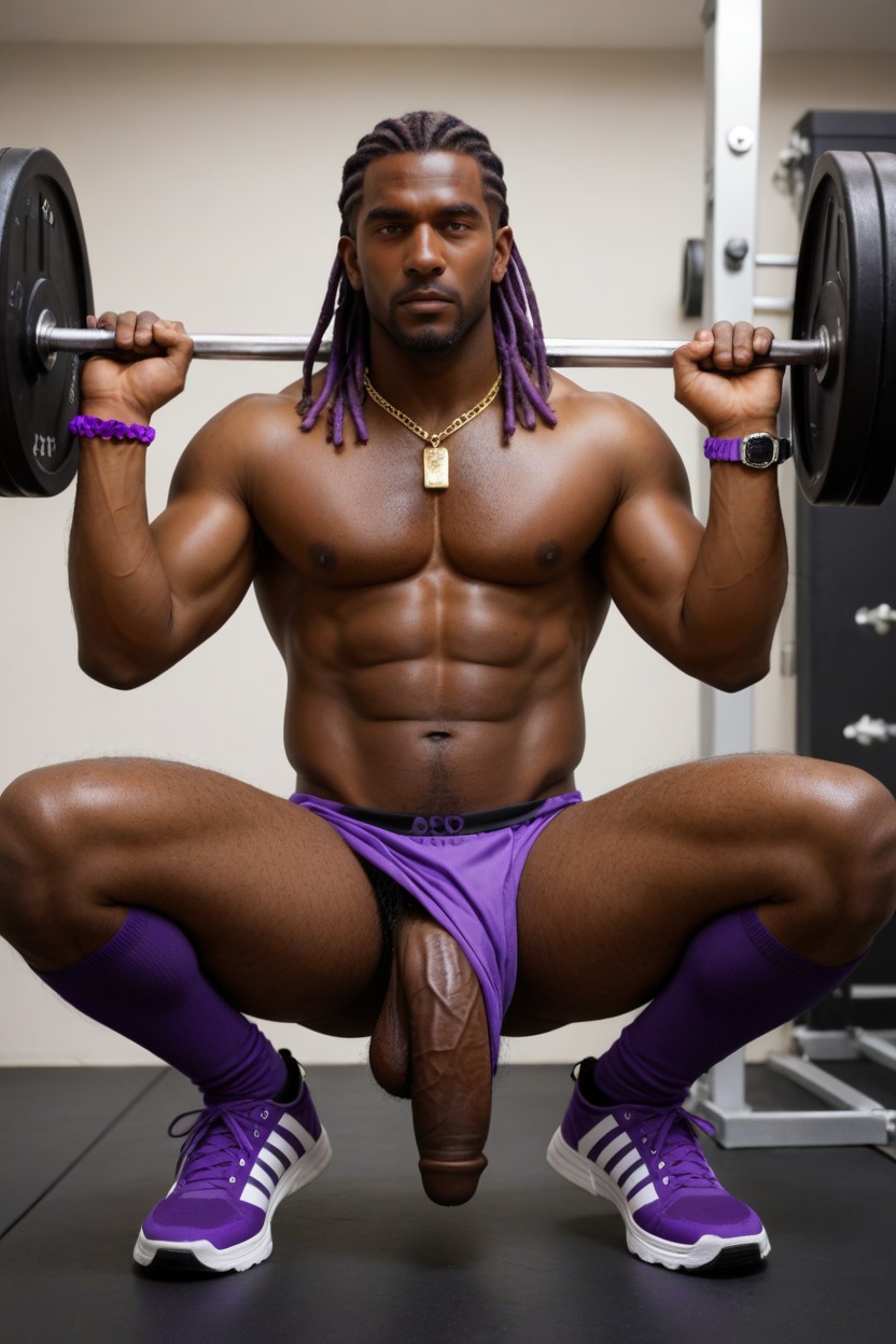 Show Cock Curved Down, Purple Glow Watch, African AI Gay Porn