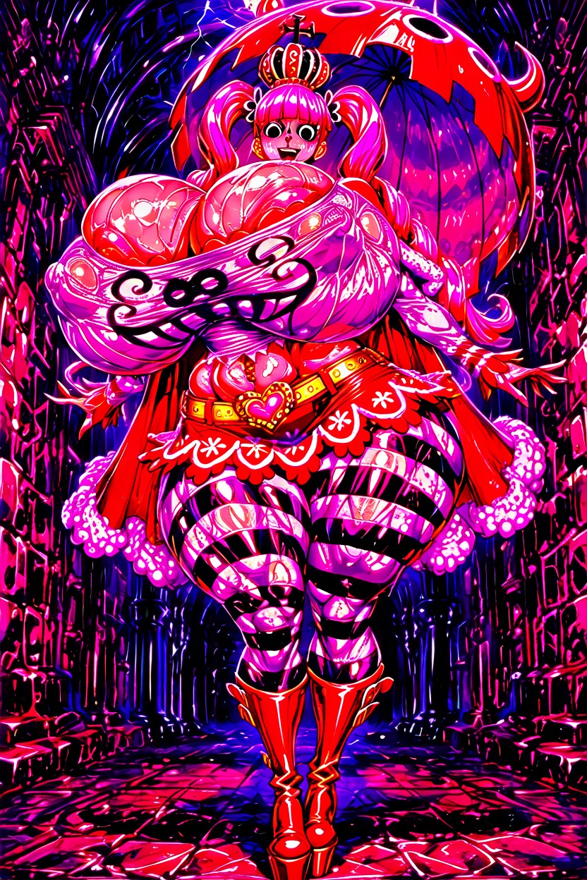 Breasts Bulging, Shiny Skin, Red Platform Boots With Buckles AI Porn