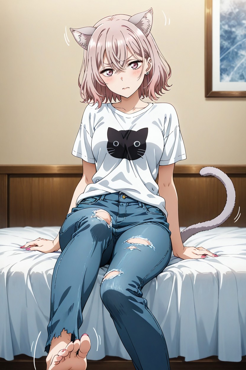 Ash Hair, Small Breasts, Anime Features Hentai AI Porn