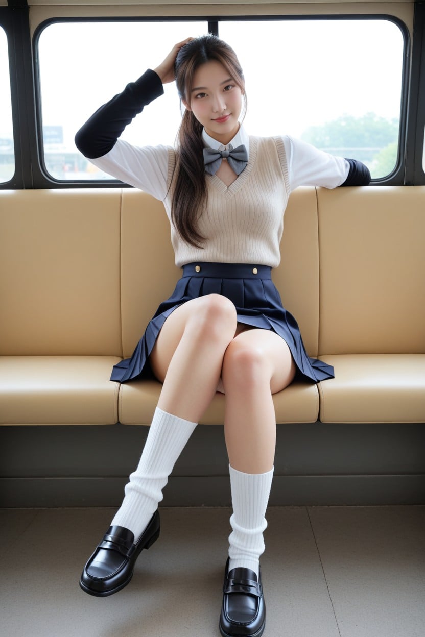 Detailed And Realistic Vagina, Closed Mouth, Legs Together Porno IA Asiatique