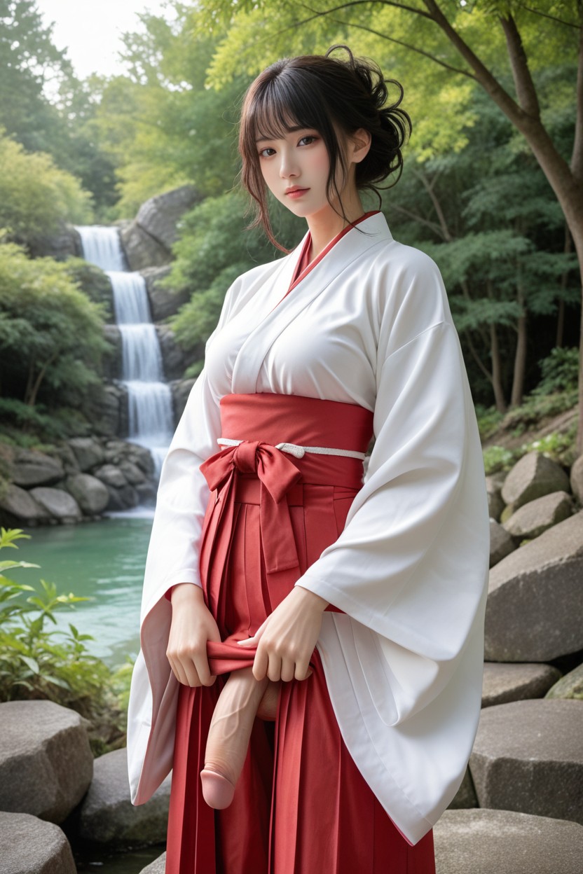 Shrine Maiden Outfit, White Kimono, Perfect Pale Skin Porno IA Asiatique