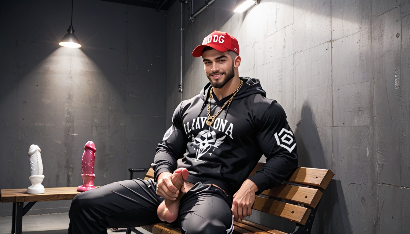 Abs Visible, Black Cap Says Fuckr, Hair Covering Eyes AI Gay Porn