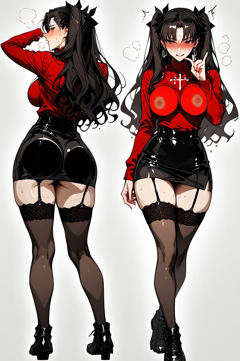 Rin Tohsaka, Biting Own Finger, Bottom Up (upskirt) Hentai AI Porn