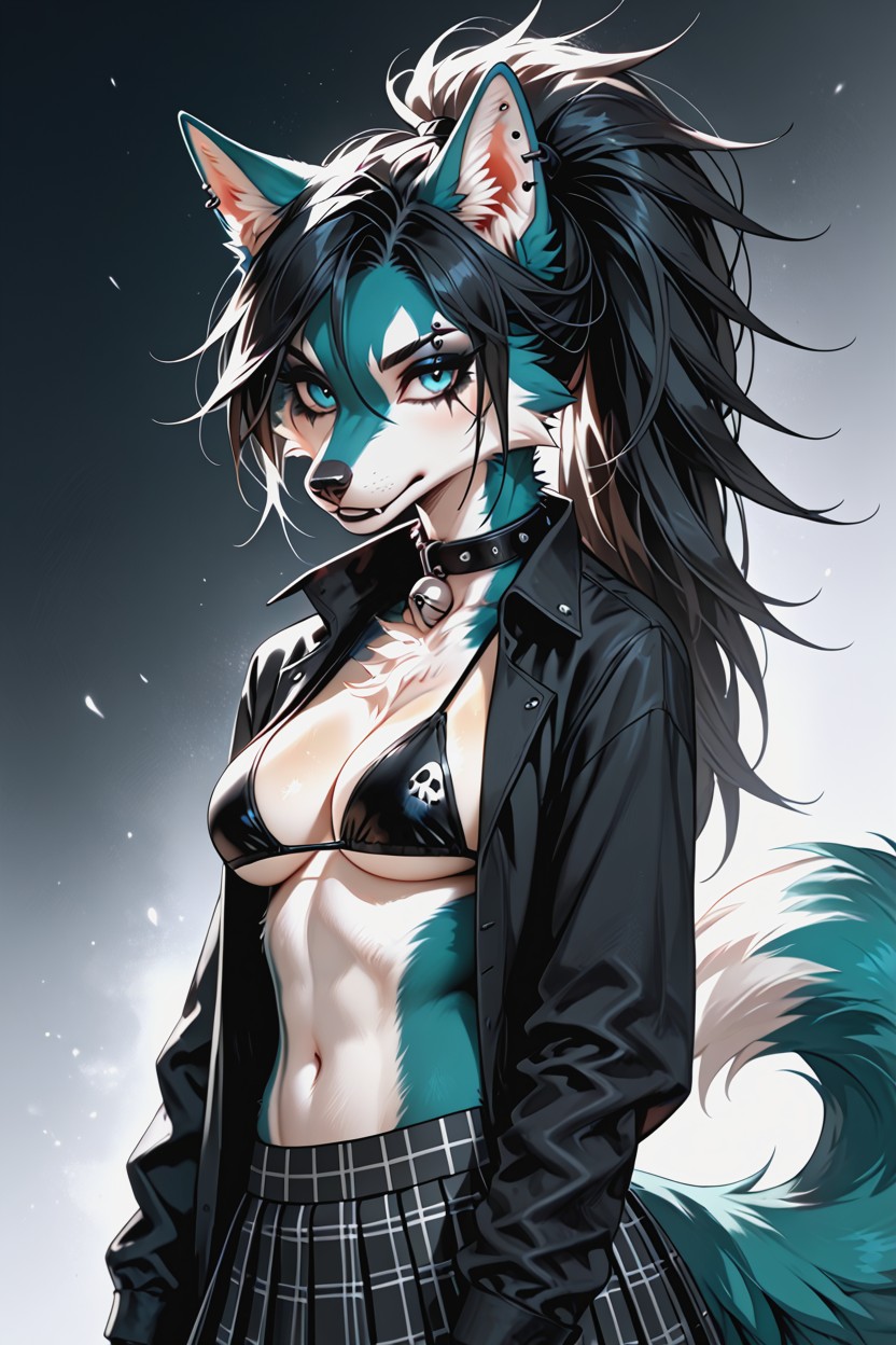 Hard Shadow, Long Black Hair, Fit Furry AI Porn