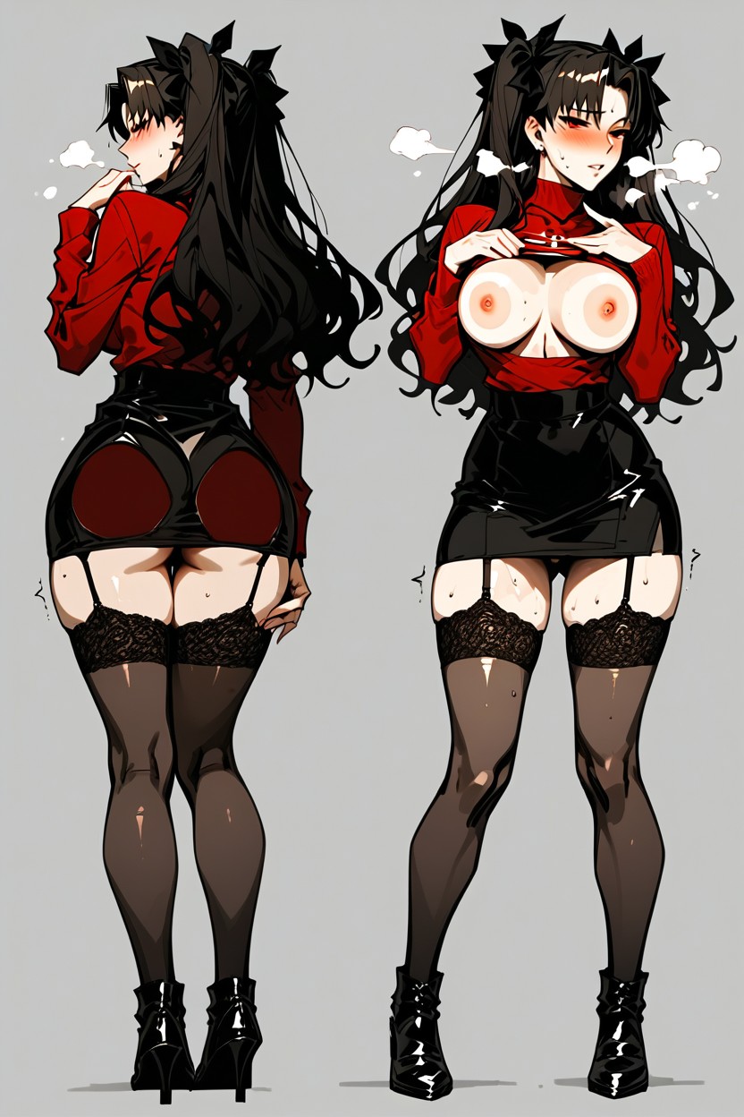 Is Sucking On Rin Tohsaka's Breasts, Medium Breast, Exposed Breasts Hentai AI Porn