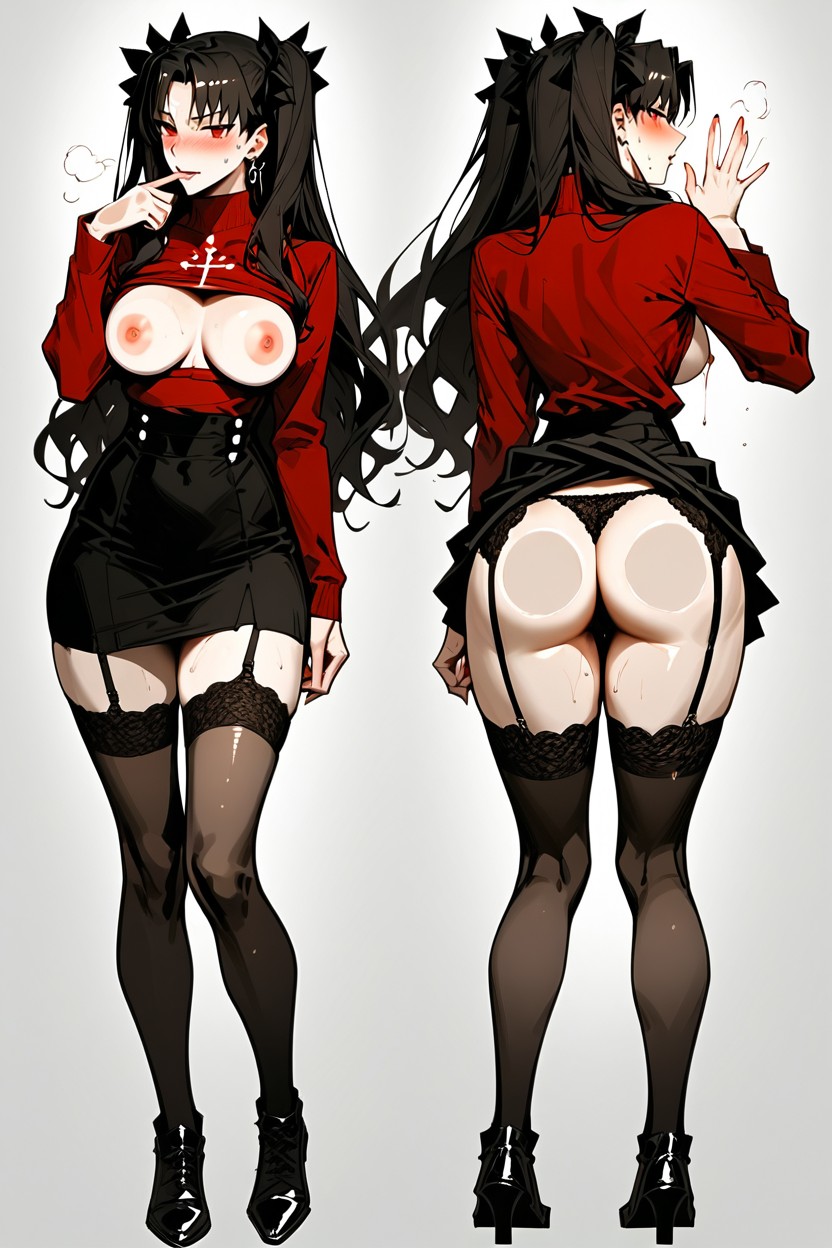 Trembling, Exposed Breasts, Bottom Up (upskirt) Hentai AI Porn