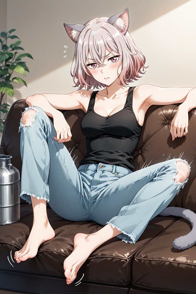 Kitten Ears, Small Breasts, Anatomy Perfect Hentai AI Porn